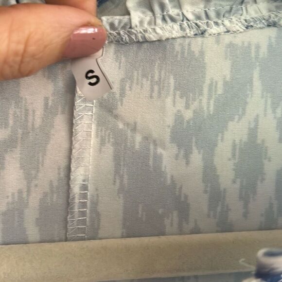 Farmhouse chic blue print short sleeve maxi dress with tassel size small - Picture 6 of 7